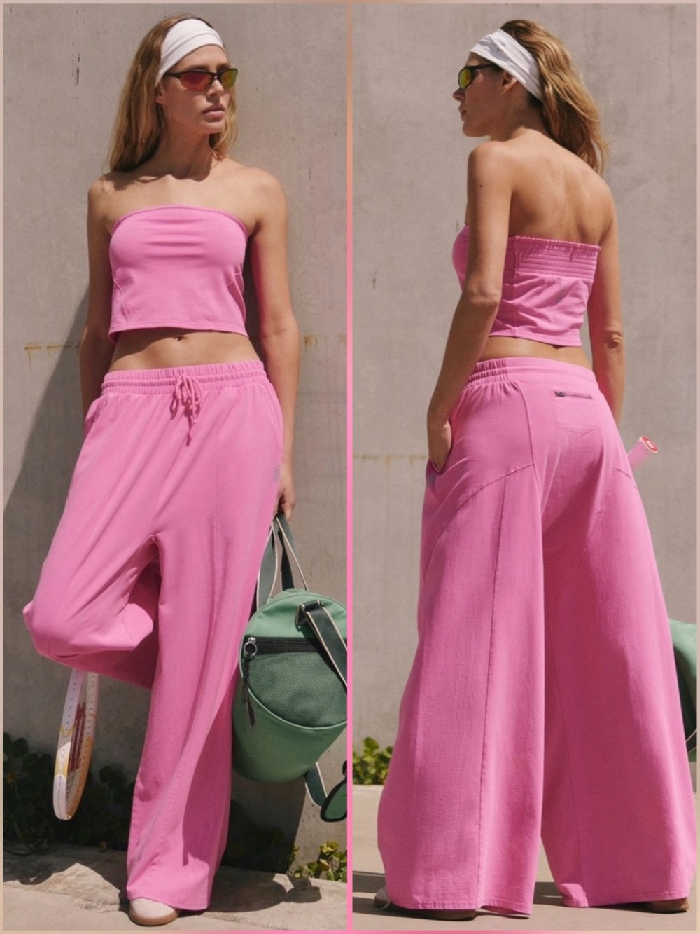 NWT Free People x FP Movement Hot Shot Tube Top & Wide-Leg Pants Set - Pink